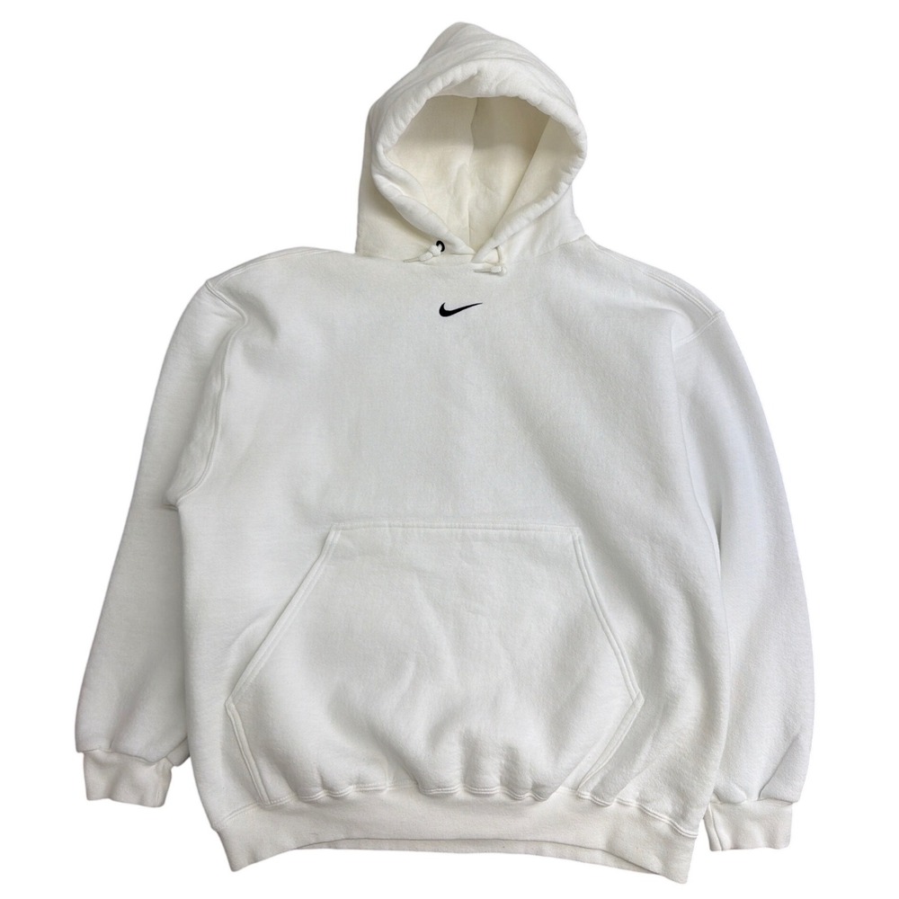 Nike Vintage Center Swoosh Hoodie White Made in USA Mens Large Embroidered